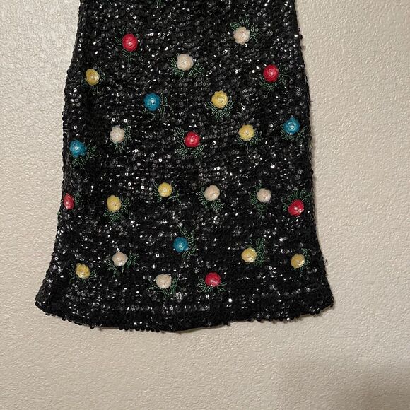 TRIO Vintage 50s Women S Black Wool Angora Beaded Sequin Rosette Sweater Vest - Picture 6 of 8